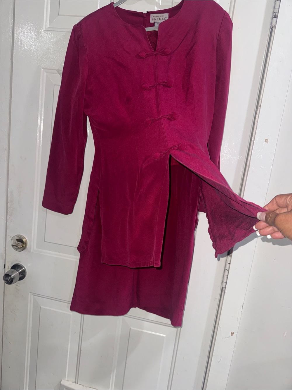 Adrianna Papell Deep Fuchsia Midi Dress with Frog-Button Front 100% silk - Picture 8 of 8